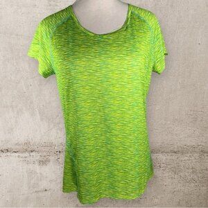 Reel Legends performance top t shirt green yellow back zipper pocket size M